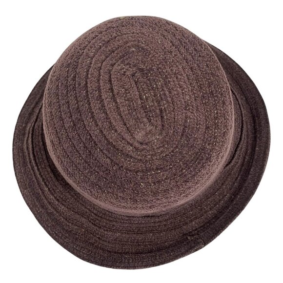 Womans Dusty Mauve Curl Brim Acrylic Bucket Derby Hat Beige Travel Classy EUC - Picture 5 of 8